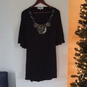 TIBI black silk sheer cape dress beading 6